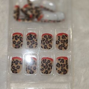 Leopard Print Press-On Nails with Red Tips